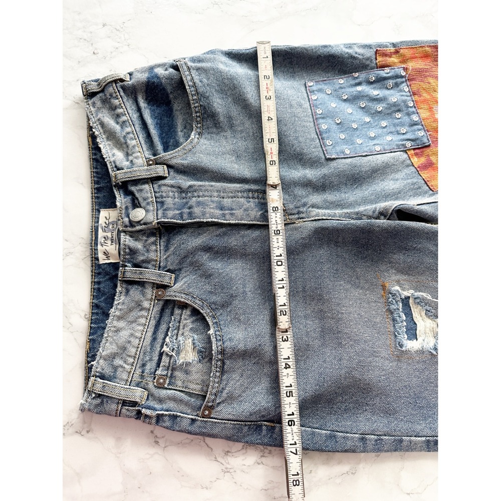 We The Free Belladonna Patchwork Cropped Kick Flare Blue Jeans Women's Size 26 - Picture 9 of 11